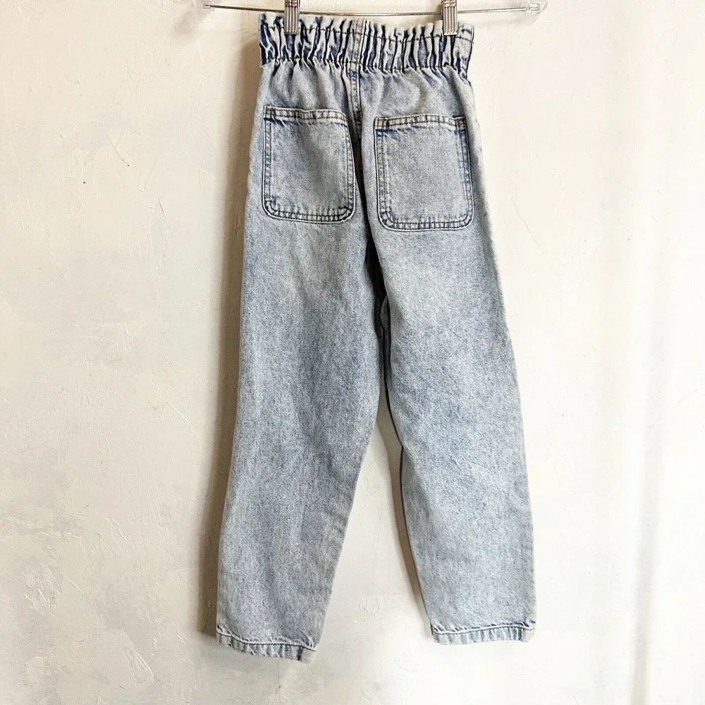 Zara Girls 10 Mom High Rise Straight Leg Jeans Light Wash